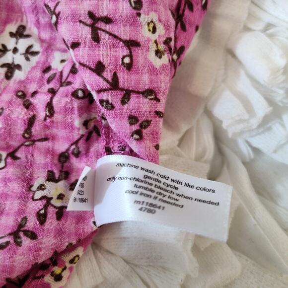 Lane Bryant Shirt Womens Plus Size 24 Pink Floral Flutter Sleeve Tie Neck Boho - Picture 12 of 15